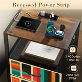 Retro 60s Midcentury Bedside Table with Power Strip & 2 Drawers