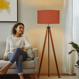 Retro Nordic Scandi Tripod Floor Lamp, Terracotta Shade