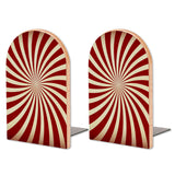 Retro Red Sunburst wooden bookends, set of 2, with red and cream rays