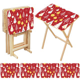 Red Christmas Trees retro TV tray set of 4, open table and four folded trays with storage rack