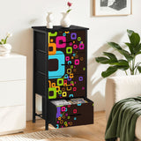 Black Rainbow Color-Popped Retro Atomic Fabric Dressers for Every Room