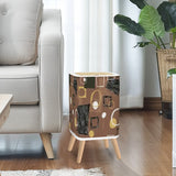 Retro Square Small Trash Can with Lid,  Mid Century 50s Brown Beige Black