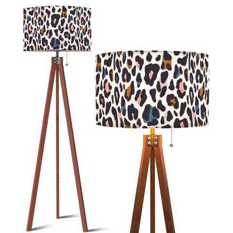 Retro Scandi Tripod Floor Lamp, Leopard Print Shade