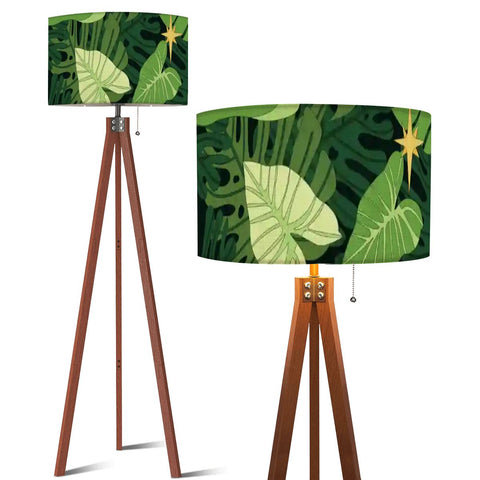 1970s Retro Scandi Tripod Floor Lamp, Green Leaves