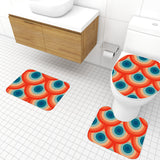 70s Style Bathroom Mat Set | Retro Midcentury 3-Piece Rugs, Peacock Eyes Rainbow Pattern