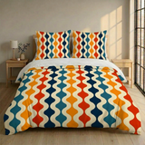 Retro 70s Twin Duvet Cover Set: Midcentury Modern Bedding (55"x79" / 140x200 cm)
