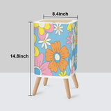Scandi Square Small Trash Can with Lid, 1970s Flowers Blue Orange Yellow