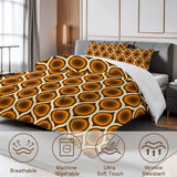 70s Retro Comforter Set Peacock Pattern: Queen Size Microfiber Bedding with Orange Brown Print