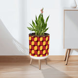 70s Scandi Style Plant Pot, Wooden Legs, Geometric Pattern