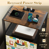 Retro 60s Accent Side Table - Nightstand with Built-In Charging Station