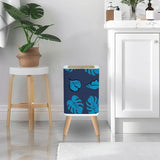 Retro Scandi Square Small Trash Can with Lid, Deep Indigo Oceanic Ink Blue