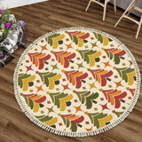 70s Retro Orange Olive Midcentury Round Christmas Rug with Tassels