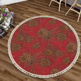 Red Pine Cone Round Christmas Rug with Tassels – Vintage Style Retro
