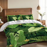 Green Monstera Leaf Retro Duvet Cover Set: Midcentury Botanical Bedding