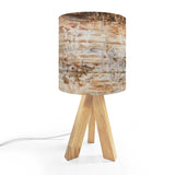 Retro Table Lamp – Wood Grain Print, Linen Shade, Wooden Legs