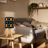 Retro 70s Pattern Table Lamp – Wood Tripod Base, Linen Shade
