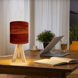 Midcentury Modern Tripod Table Lamp – Faux Wood Linen Shade, Remote