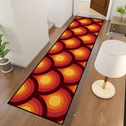 Retro 70s Runner Rug – Midcentury Yellow Red Orange | Multiple Sizes Non-Slip Polyester