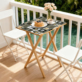 Atomic Bottles Olive retro TV tray set of 4, on a balcony with coffee and pastries