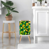 Scandi Retro Square Small Trash Can with Lid, 1970s Geomwetric Green Orange Yellow