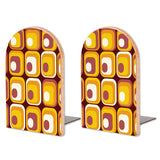 Retro Amber Squares wooden bookends, set of 2, with amber squares on chocolate brown