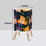 Scandi Square Small Trash Can with Lid, Faces 50s Mid Century Pattern Black