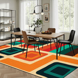 Large 60s Retro Midcentury Area Rug – Soft Non-Slip Living Room Carpet