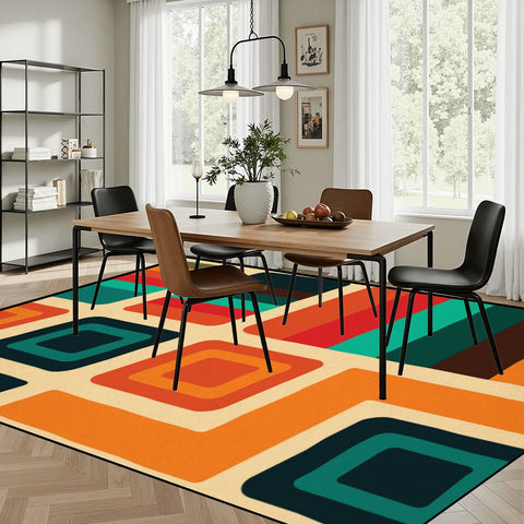 Large 60s Retro Midcentury Area Rug – Soft Non-Slip Living Room Carpet