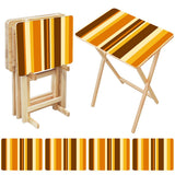 Brown Gold Stripes retro TV tray set of 4, open table and four folded trays with storage rack