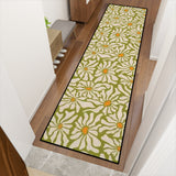 Retro 70s Midcentury Daisy Runner Rug | Multiple Sizes Non-Slip Polyester