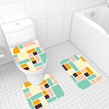 Retro Bathroom Mat Set | Retro Midcentury 3-Piece Rugs, Multicolor Mosaic Tiles Pattern