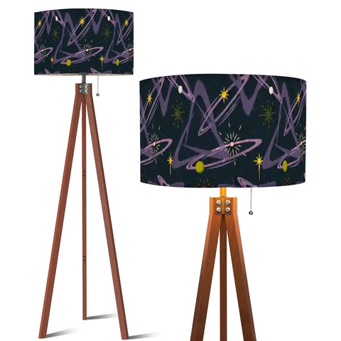 Atomic Wooden Tripod Lamp – 60s Retro Celestial Floor Light Black