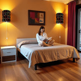 Pair of Retro Linen Shade Wall Sconces - Midcentury Modern Plug-in Lamps