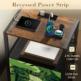 Monstera Leaf Print Nightstand with Built-In Power & Retro Front