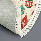 60s Retro Bauble Round Christmas Rug with Tassels – Cream Red Green