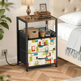Retro 60s Accent Side Table - Nightstand with Built-In Charging Station