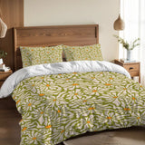 Retro 70s Daisy Pattern Duvet Cover Set: Green Orange White Floral Bedding