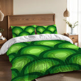 Green Peacock Eye Pattern Comforter Set: 70s Retro Queen Size Microfiber Bedding