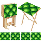 Green Peacock Eye retro TV tray set of 4, open table and four folded trays with storage rack