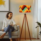 Scandi Retro Tripod Floor Lamp, Wavy Multicolor Midcentury Pattern