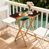 Rainbow Arcs 70s retro TV tray set of 4, on a balcony with coffee and pastries
