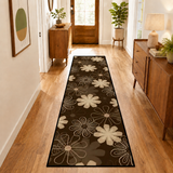 Mocha Retro Flower Hallway Runner Rugs – 60s 70s Midcentury Designs
