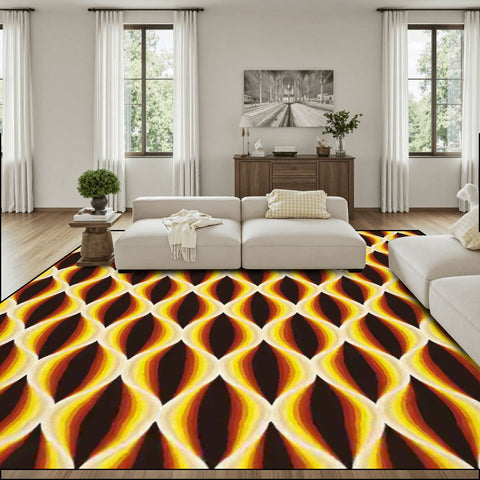 Retro 70s Area Rug 12x9 ft – Midcentury Plush Honeycomb Carpet