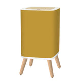 Retro Square Small Trash Can with Lid, Yellow Ochre Warm Mustard