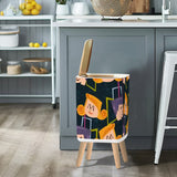 Scandi Square Small Trash Can with Lid, Faces 50s Mid Century Pattern Black