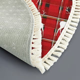 Red Plaid Reindeer Round Christmas Rug with Tassels – Retro
