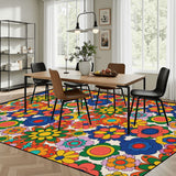 70s Flowr Power Retro Midcentury Rug – Floral Soft Non-Slip Area Carpet