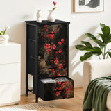 Black Red Dark Floral 4-Drawer Dresser – Lightweight Storage Unit