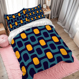 Blue Yellow Microfiber Comforter Set: Midcentury Retro Queen Size Bed
