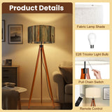 Weathered Wood Retro Tripod Floor Lamp - Rustic Driftwood Linen Shade